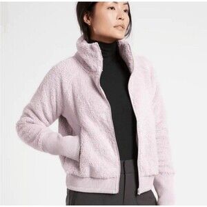 Athleta Lavender Women’s Tugga Sherpa Fleece Cropped Zip Jacket Size 2X Pockets